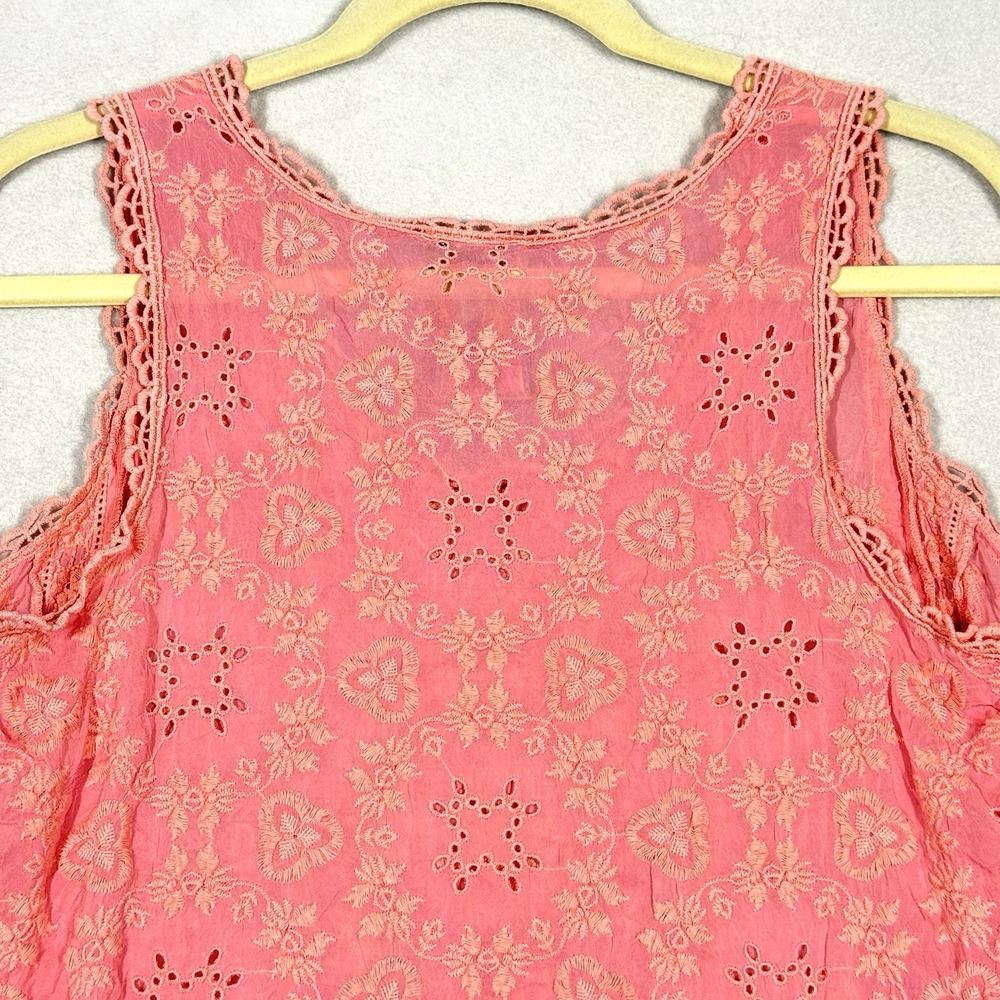 Johnny Was Top Womens Small Quynn Embroidered Floral Eyelet Crochet Tank Pink - Picture 10 of 15